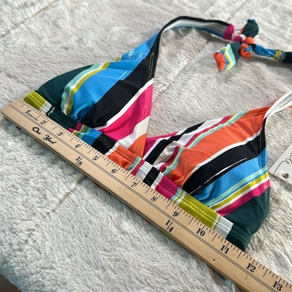 Anne Cole Women's Multi Color Colorblocked Stripe Tie Halter Swimsuit Top XS - Picture 9 of 13